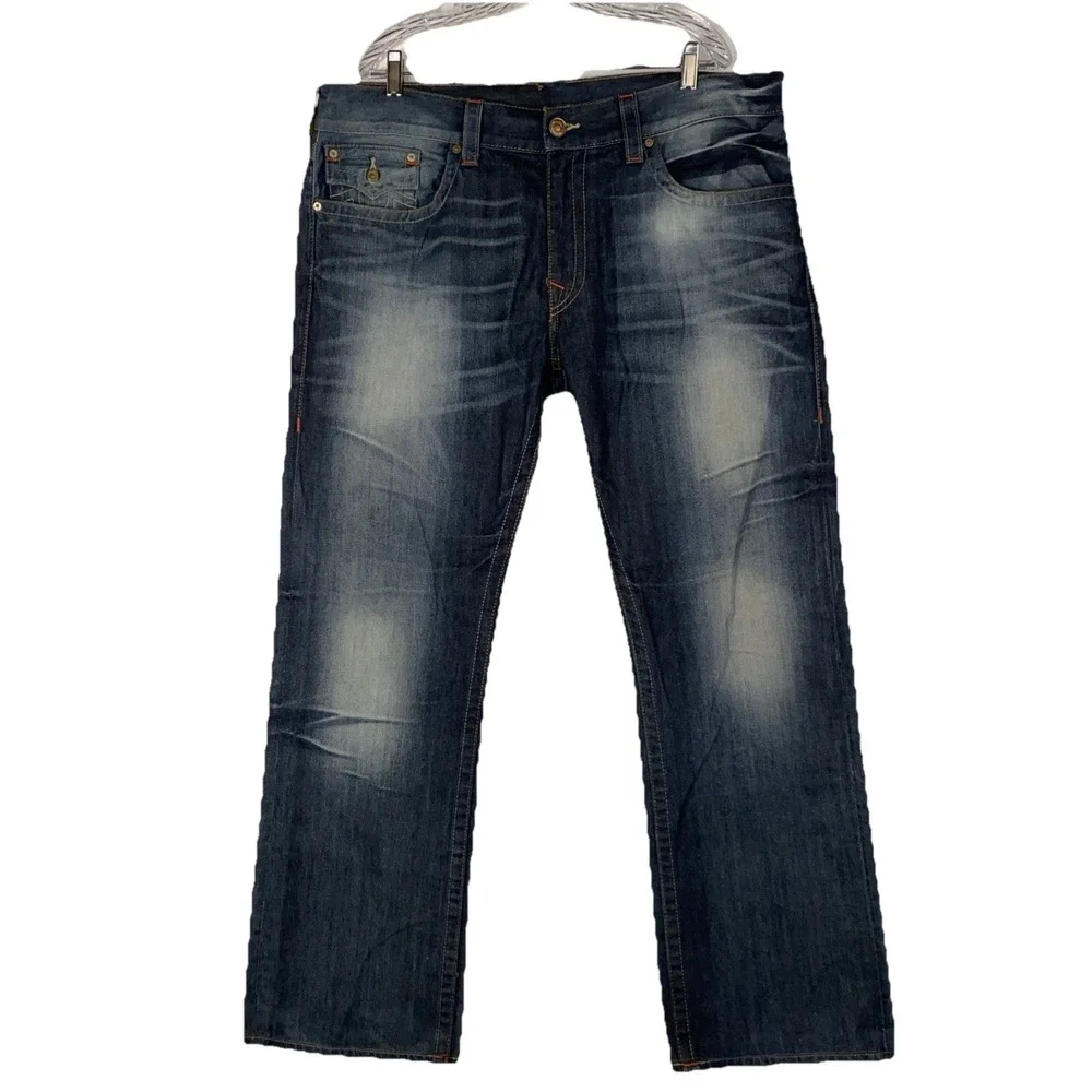 True Religion Jeans Men's 40x33 Vintage Rare Straight Flaps Orange Stitching New